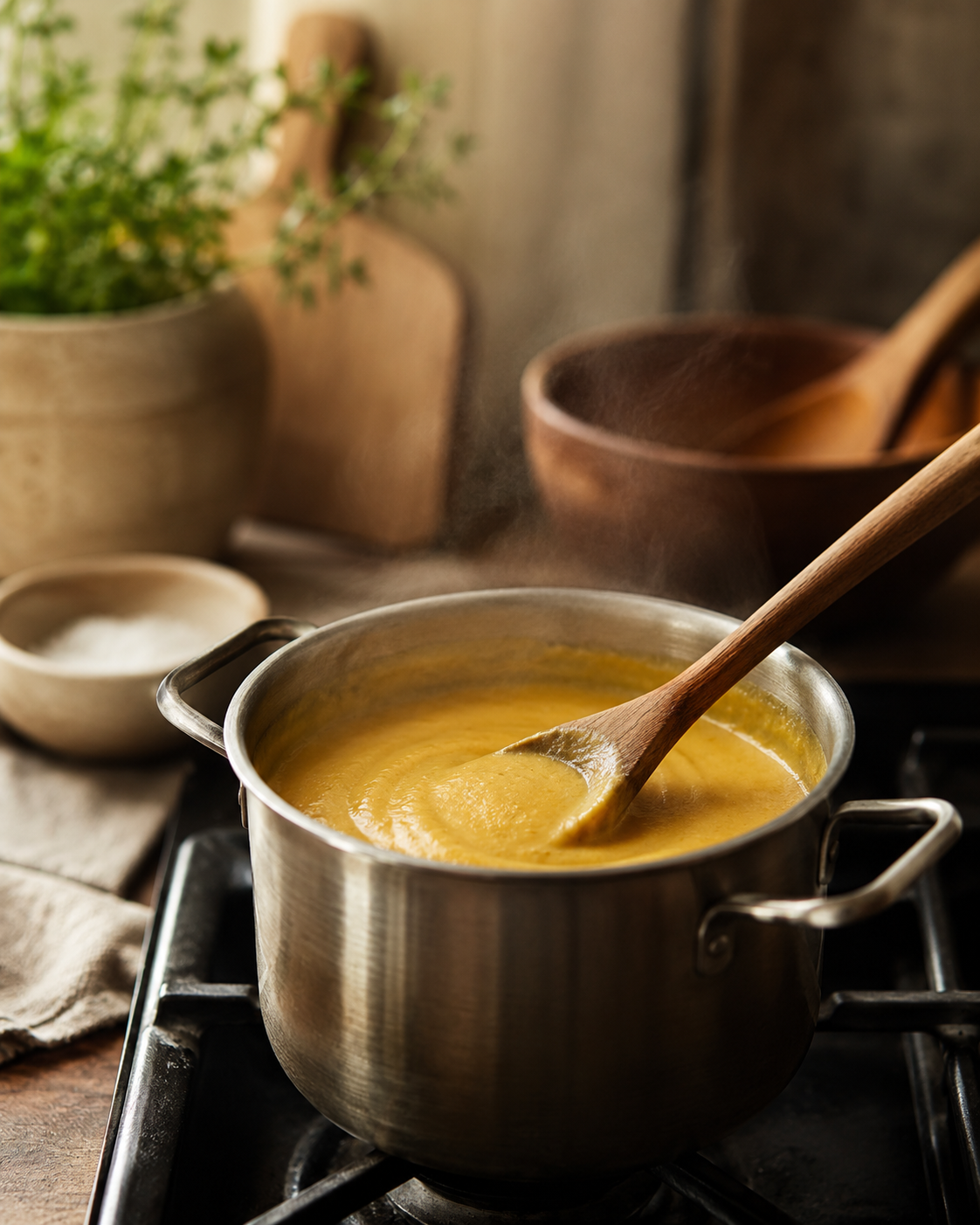 Small pot of yema being carefully stirred